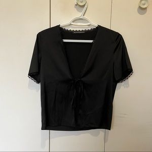 Brandy Melville black satin/lace tie-up top